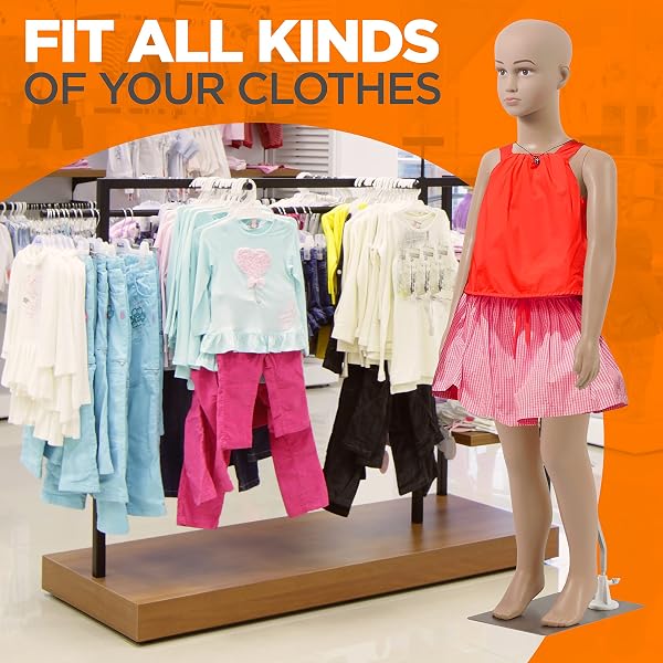SERENELIFE KID TORSO DRESS FORM MANNEQUIN – DETACHABLE & ADJUSTABLE MANNEQUIN FULL BODY STAND (FEMALE), LIGHTWEIGHT & PORTABLE, SHOWS VIVID FACIAL EXPRESSIONS, FITS ALL KINDS OF CLOTHES – SLMAQKDSK