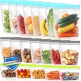 Lerine 20 Pack Reusable Freezer Bags Dishwasher Microwave Safe, Stand Up Silicone and BPA Free Reusable Sandwich Bags, Leakproof Food Storage Bags for Meal Prep - 8 Gallon 7 Sandwich 5 Snack