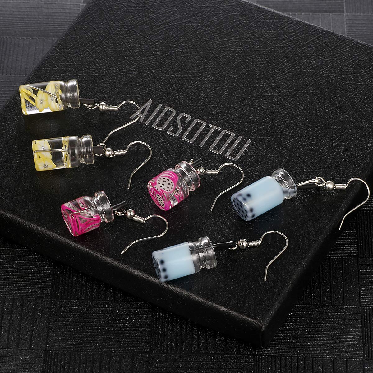 AIDSOTOU 16 Pairs Cute Weird Dangle Earrings for Teen Girls Kawaii Aesthetic Boba Tea Drop Earrings