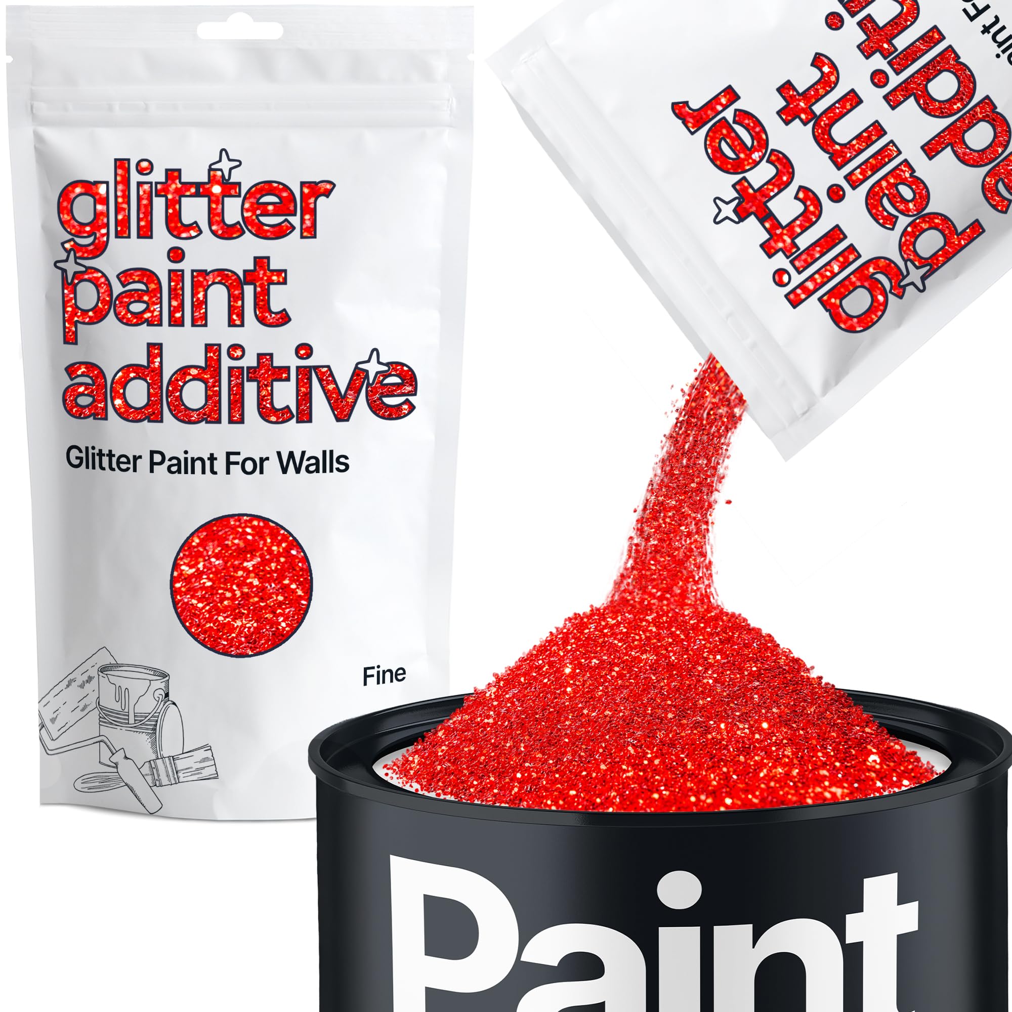 Hemway Red Glitter Paint Additive Fine 100g for Adding Sparkle to Paints & Varnish | Paint Walls Sparkly Add to Emulsion, Acrylic or Lacquer Indoor