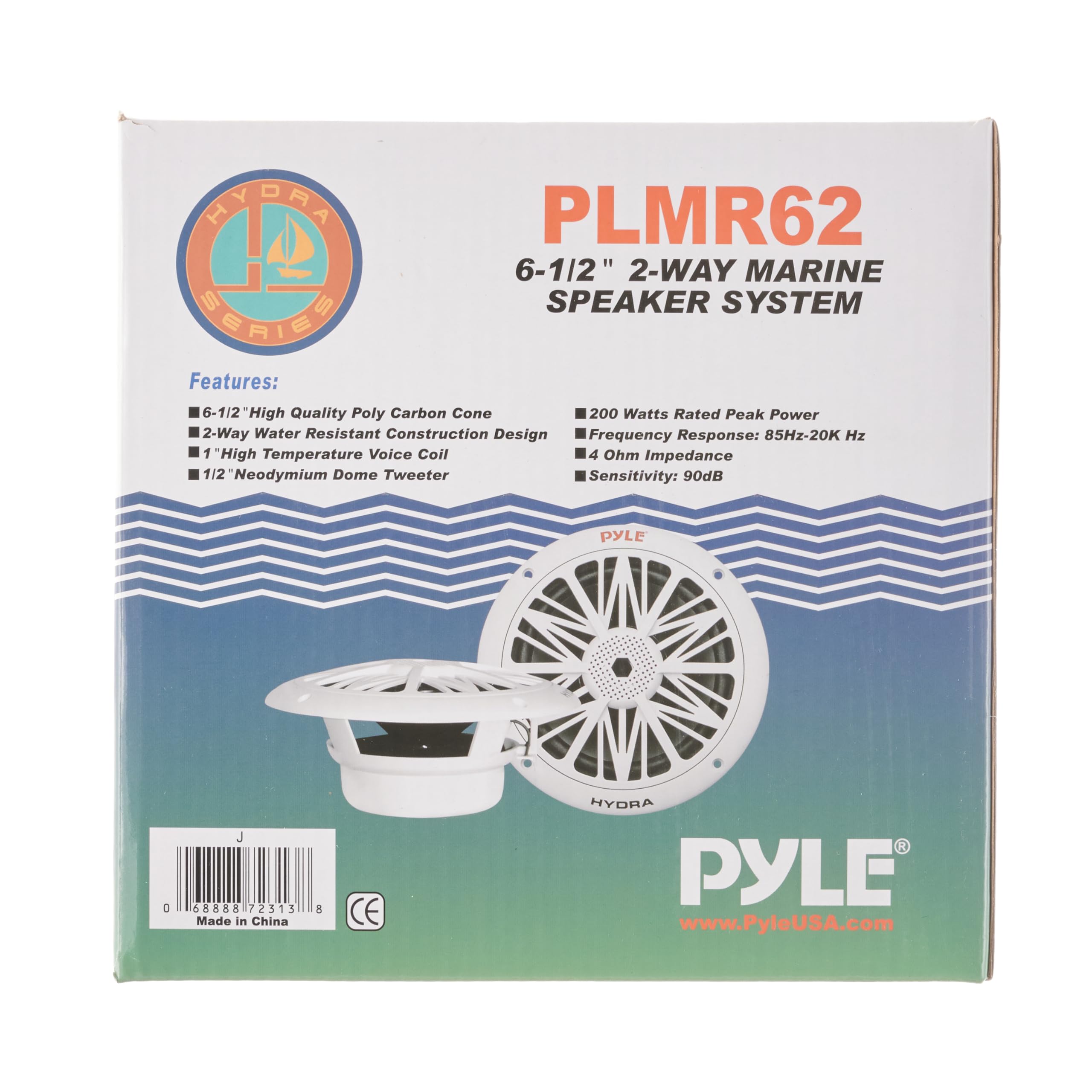 Pyle 6.5 Inch Dual Marine Speakers - 2 Way Waterproof and Weather Resistant Outdoor Audio Stereo Sound System with 200 Watt Power, Poly Carbon Cone and Butyl Rubber Surround - 1 Pair (White)