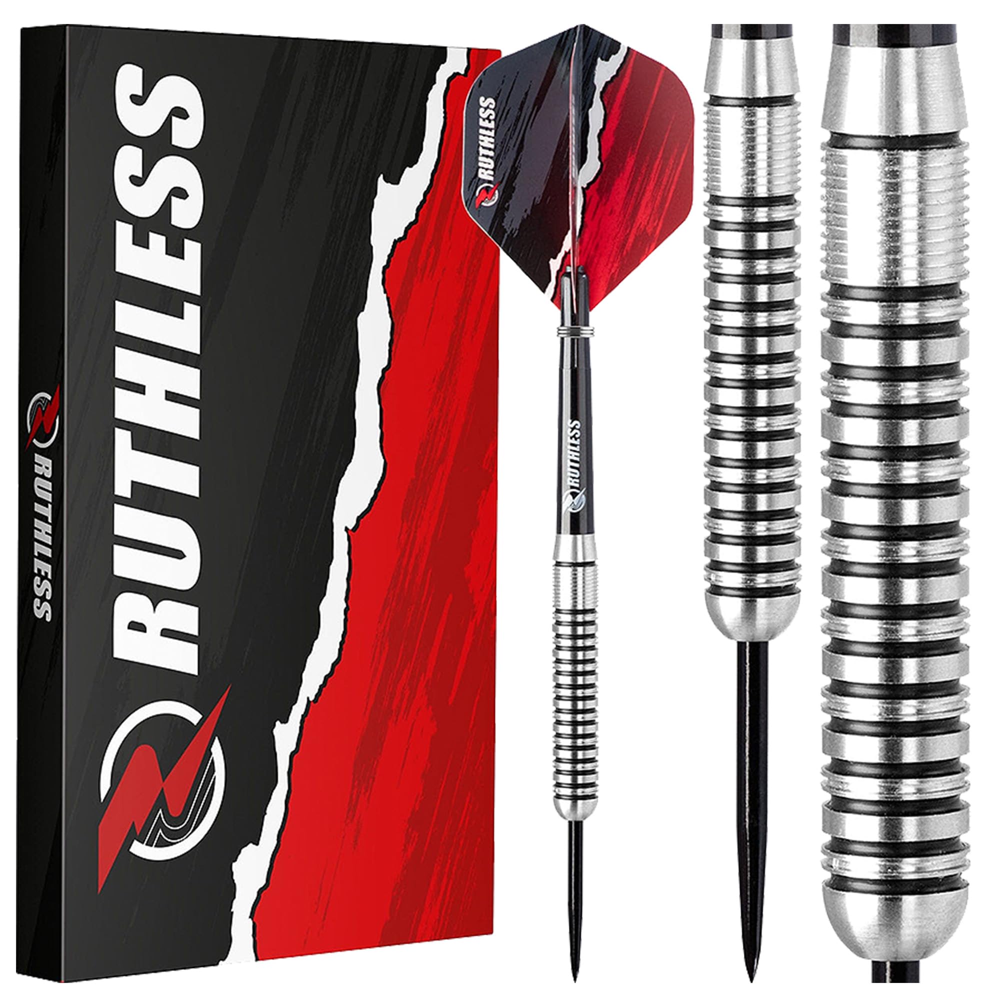 RUTHLESS Ranger I Professional Tungsten Steeltip Darts Set in 22g and 24g, with Flights and Stems Shafts (24g)
