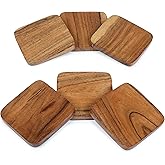 Lavaux Designs Acacia Wood Handcrafted Set of 6 Square Coasters for Home and Office Decor, Heat Resistant Protects Furniture Coffee Mug Coasters, Drinks Coaster ,Cup Coaster 4 by 4 inches, Brown