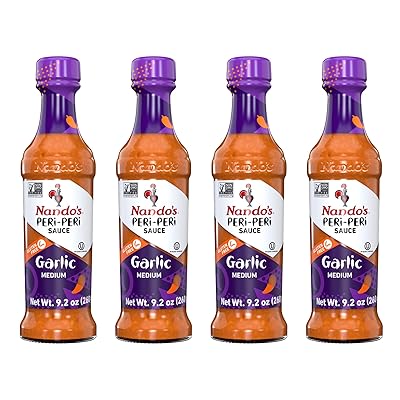 Nando's PERi PERi Garlic Sauce - Medium Heat Tangy Flavor | Gluten Free Hot Sauce, 9.1 oz Bottles (4 Pack)