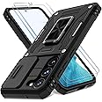 DEERLAMN Case for Samsung Galaxy S23+ Plus with Slide Camera Cover+Screen Protector(2 Packs),Rotated Ring Kickstand Military Grade Shockproof Protective Cover-Black