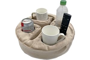 Xchouxer Couch and Bed Cup Holder Pillow, Sofa Organizer Caddy for Drinks, Remotes, Phones, Snacks (Beige)