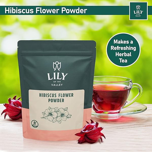 LILY OF THE VALLEY HIBISCUS FLOWER POWDER – GROUND HIBISCUS SABDARIFFA – IDEAL FOR COOKING, BAKING, TEA, SMOOTHIE – VEGAN & GLUTEN-FREE – RESEALABLE POUCH (16OZ, 453G)- PACKAGE MAY VARY