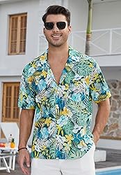 HISDERN Men's Hawaiian Shirt Short Sleeve Floral