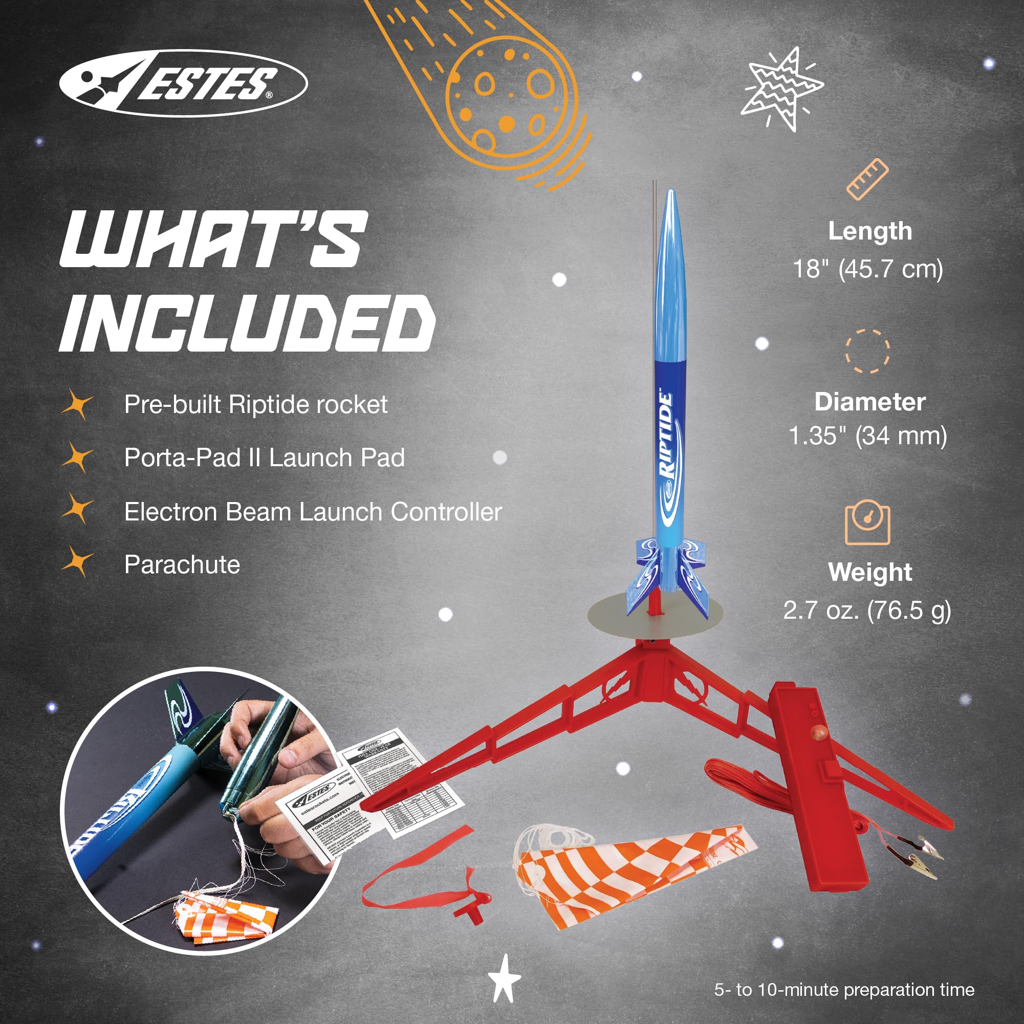 Estes 1403 Riptide Rocket Launch Set, Prebuilt Beginner Flying-Rocket-Model Set for Ages 10+, Includes Launch Pad System