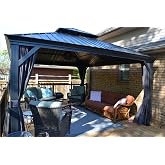 PURPLE LEAF Permanent Hardtop Gazebo 13' X 15' 4.7" Post, Gray | Built in Drainage, Windproof Cool Breeze, Fade Resistant Curtains, 4.7" Thick Post, Year Round Use, Fast Setup, Fit Any Yard