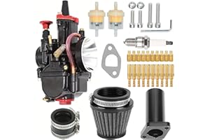 MTRPARTS PWK28 30MM carburetor for Predator 196cc 212cc 5.5hp 6.5hp, Coleman Powersports CT200 BT200 MB200 Mini bike, KT196 Twister, and 80T Go Kart Cart Part +42mm air filter (black)