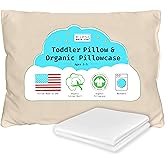 Organic Toddler Pillow Made in the USA and Organic Cotton Pillowcase - 13x18 Soft Natural Cotton Toddler Pillow for Sleeping - Washable Baby Nap Pillow - Travel Pillow - Kids Sleeping Bedding