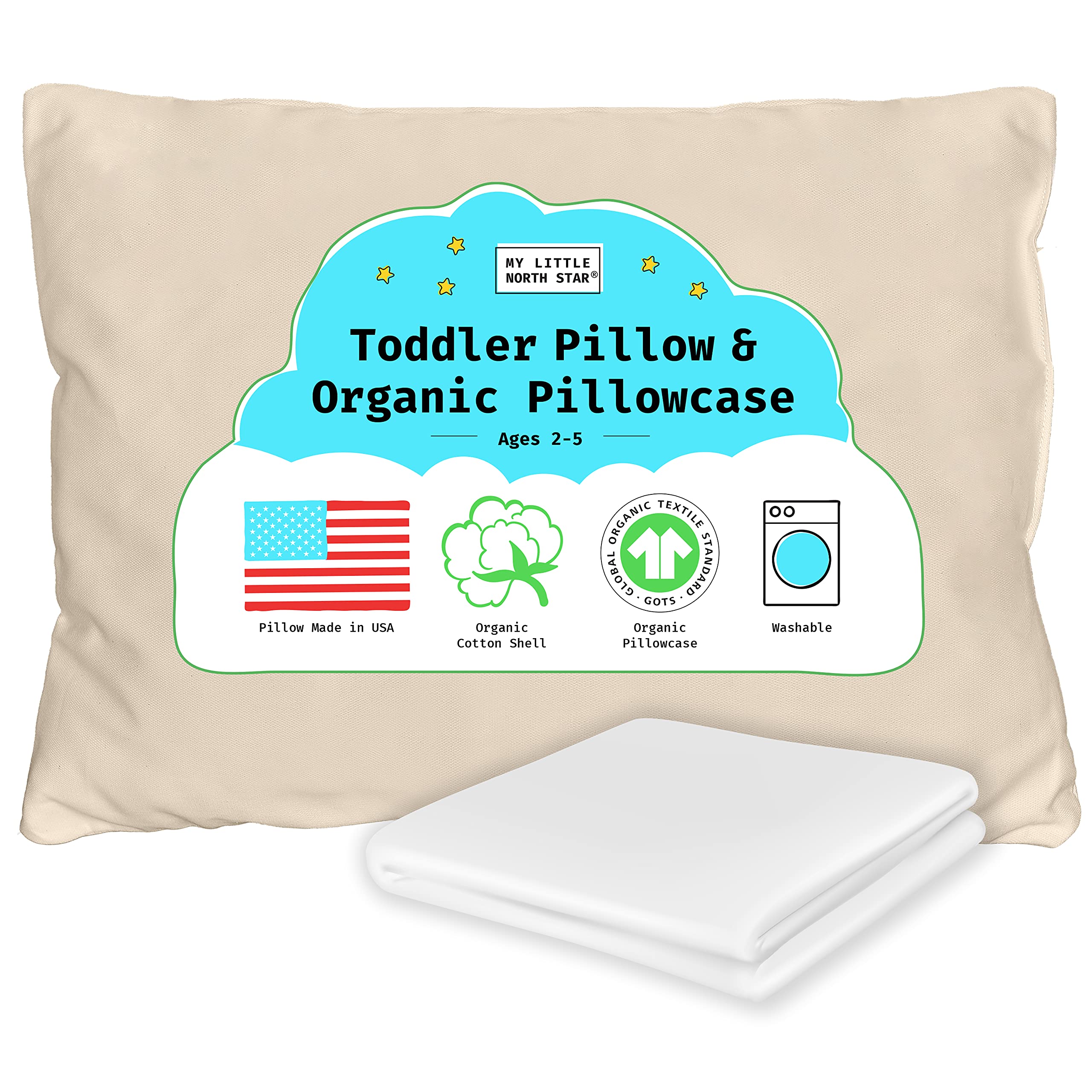 Photo 1 of Organic Toddler Pillow Made in the USA and Organic Cotton Pillowcase - 13x18 Soft Natural Cotton Toddler Pillow for Sleeping - Washable Baby Nap Pillow - Travel Pillow - Kids Sleeping Bedding