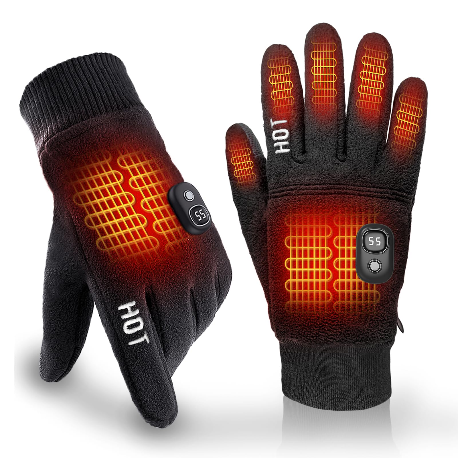 Photo 1 of yoostooper Rechargeable Heated Winter Gloves for Women & Men with Touchscreen, Built-in Smart Display and Premium Polar Fleece, Ideal for Outdoor Skiing/Cycling/Hunting