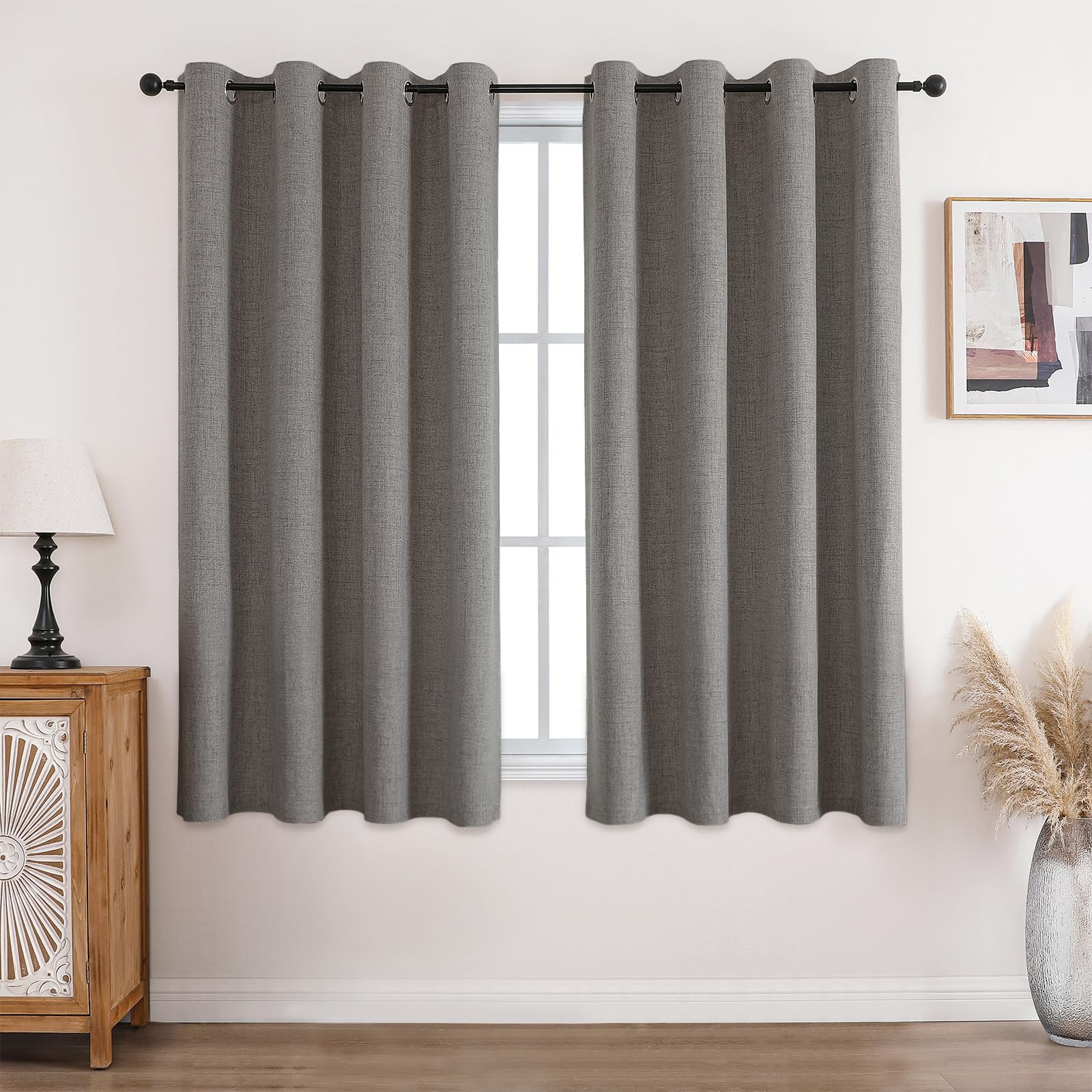 CUCRAF 100% Blackout Curtains Charcoal Grey Thermal Curtains 54 Inch Drop 2 Panels Soft Texture Energy Saving Sun Blocking Eyelet Curtains for Bedroom Living Room 46 X 54 Inch — image 1