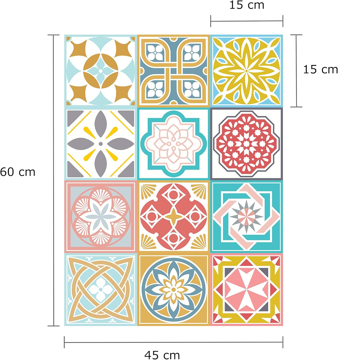 WALPLUS 96 Pcs 15cm (6") Colourful Malia Tile Stickers - Image 5