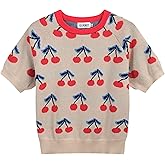 OXKNIT Women's Knitted T-Shirt, 1960s Mod Style Pattern Crewneck Cotton Short Sleeve Tops - Cropped Length