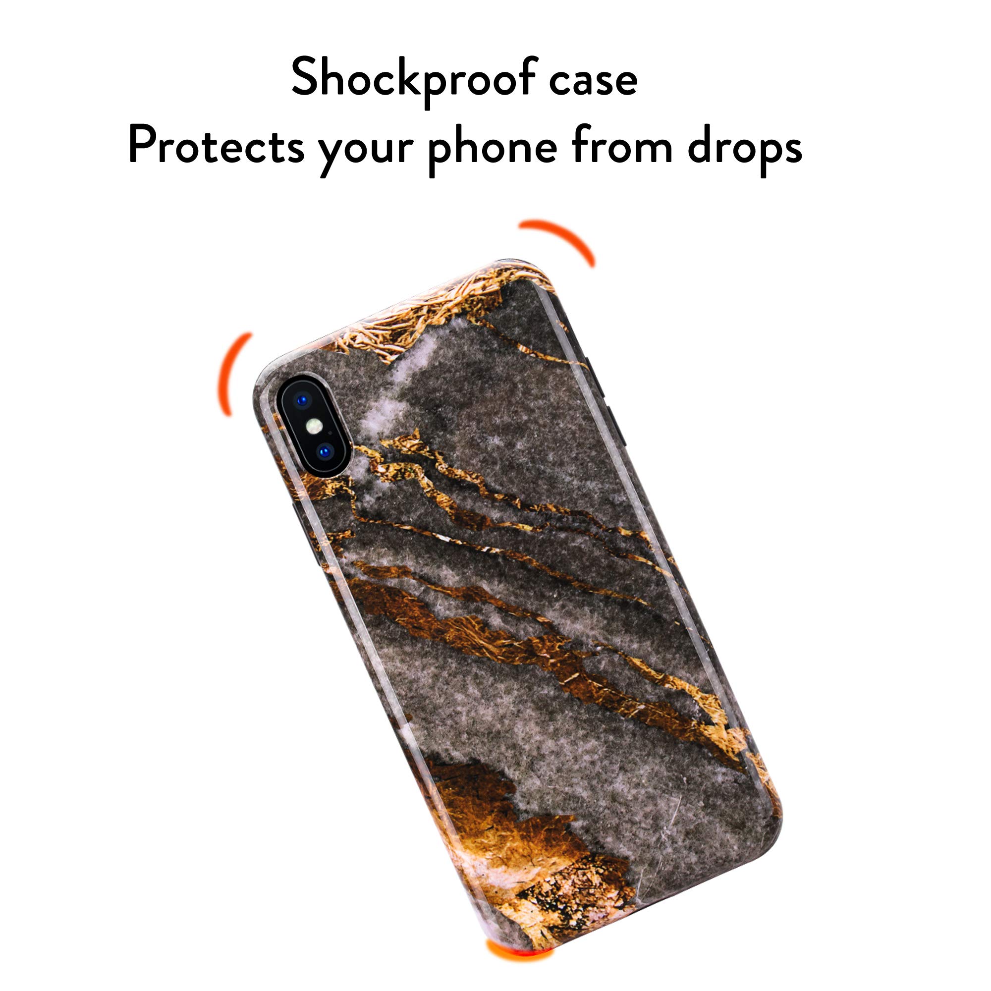 honua. iPhone Xs Max Marble Case, Cute and Protective Shockproof Design Full Body Case for iPhone Xs Max - Glossy Golden Gray