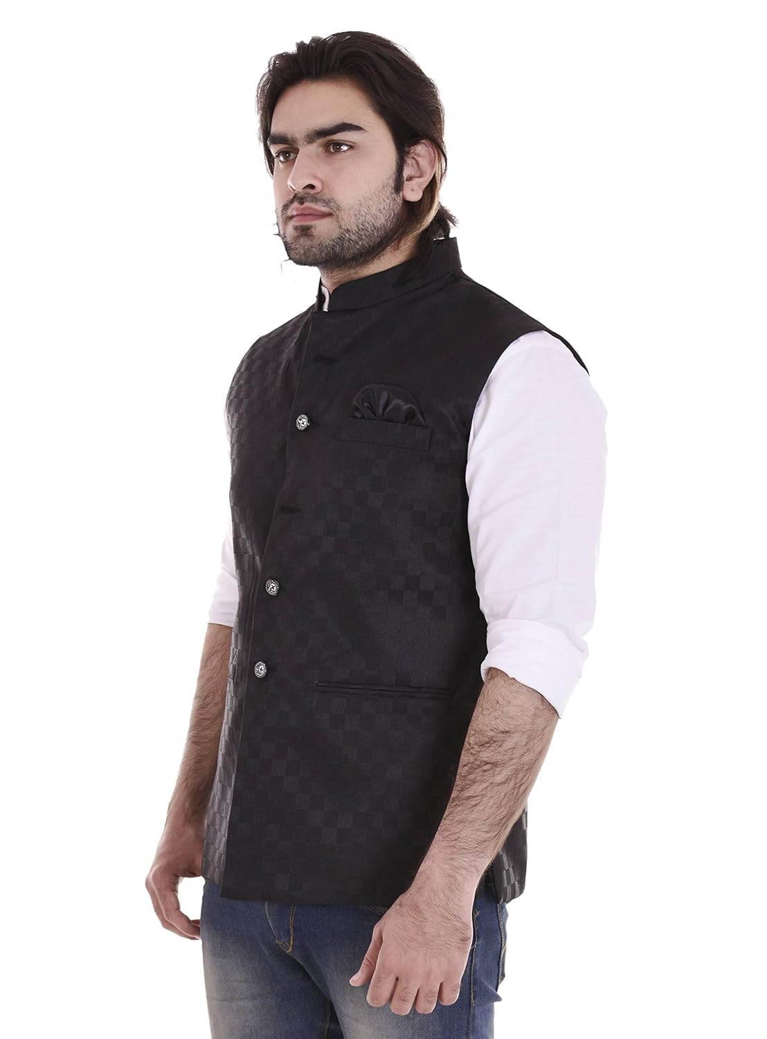 riya fashion men's bandhgala festive vest waist coat nehru jacket fabric jacquard