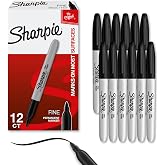 Sharpie Permanent Markers, Fine Tip, Black, 12 Count - Quick Drying, Fade Resistant, For Wood, Plastic, Paper, Metal, And More