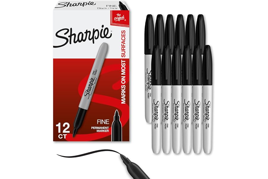 Get It Now Sharpie Permanent Markers, Fine Tip, Black, 12 Count - Quick Drying, Fade Resistant, For
