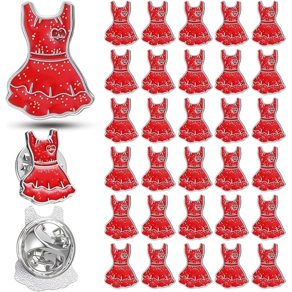 Amazon.com: Large red dress shaped silver plated pin - heart condition - red  brooch, support heart health