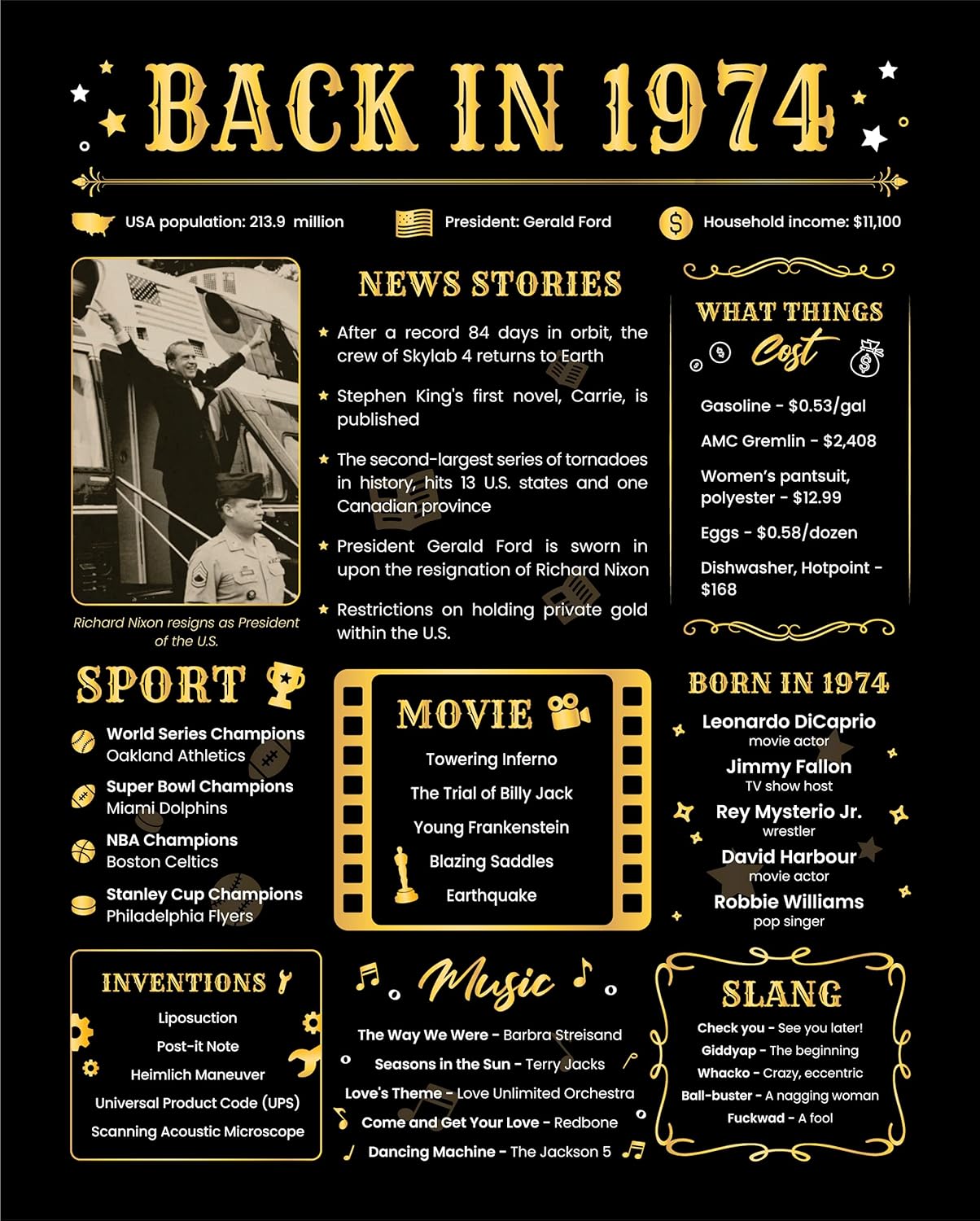 Wall Décor - Back in 1974 Birthday Card - 49th Birthday Gift for Women or Men - 49th Birthday Decoration for Her or Him - Funny Table Centerpiece for 49 Years Old Birthday Party [Poster Unframed 8x10 In]