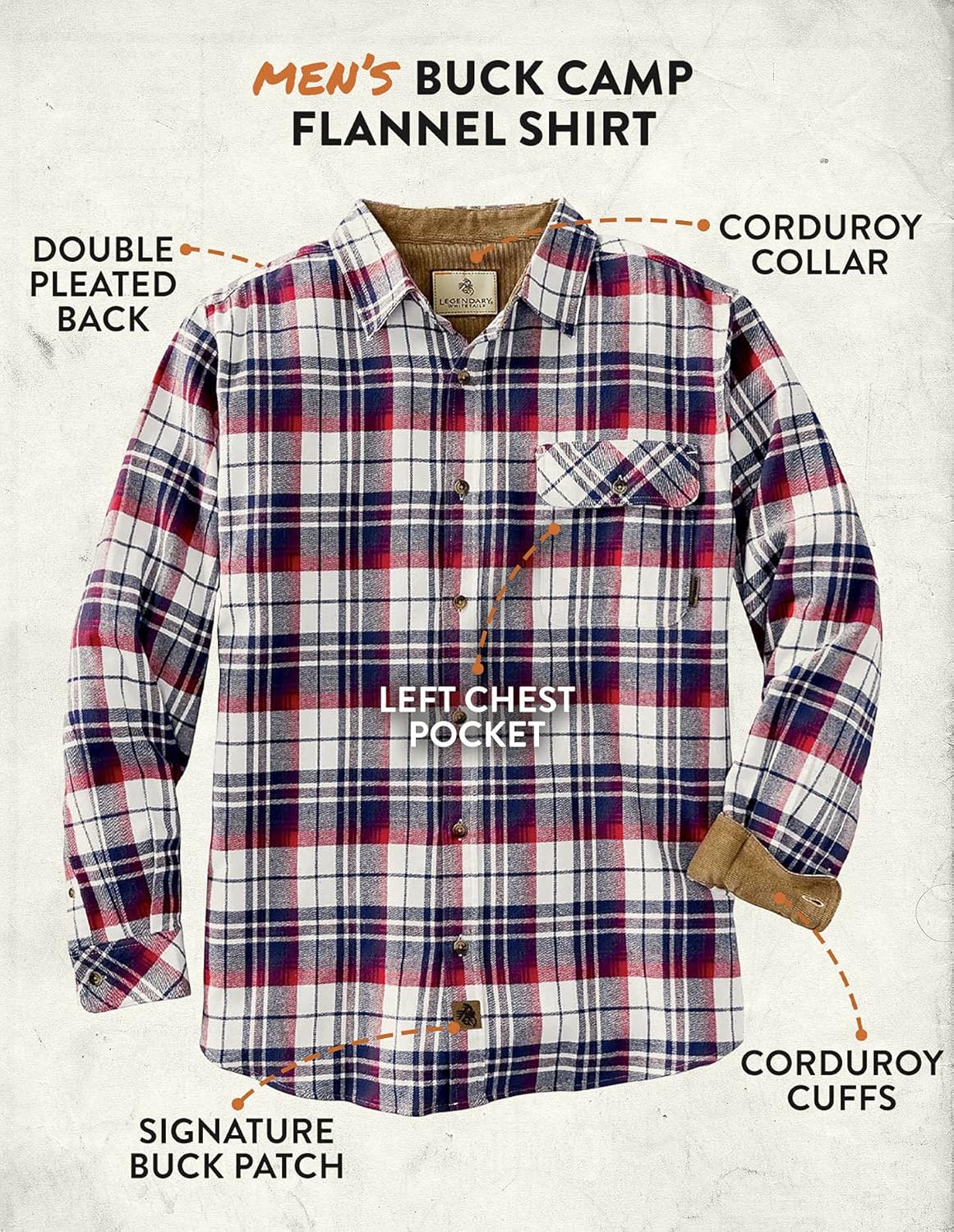 Legendary Whitetails Men's Buck Camp Flannel Shirt: Clothing