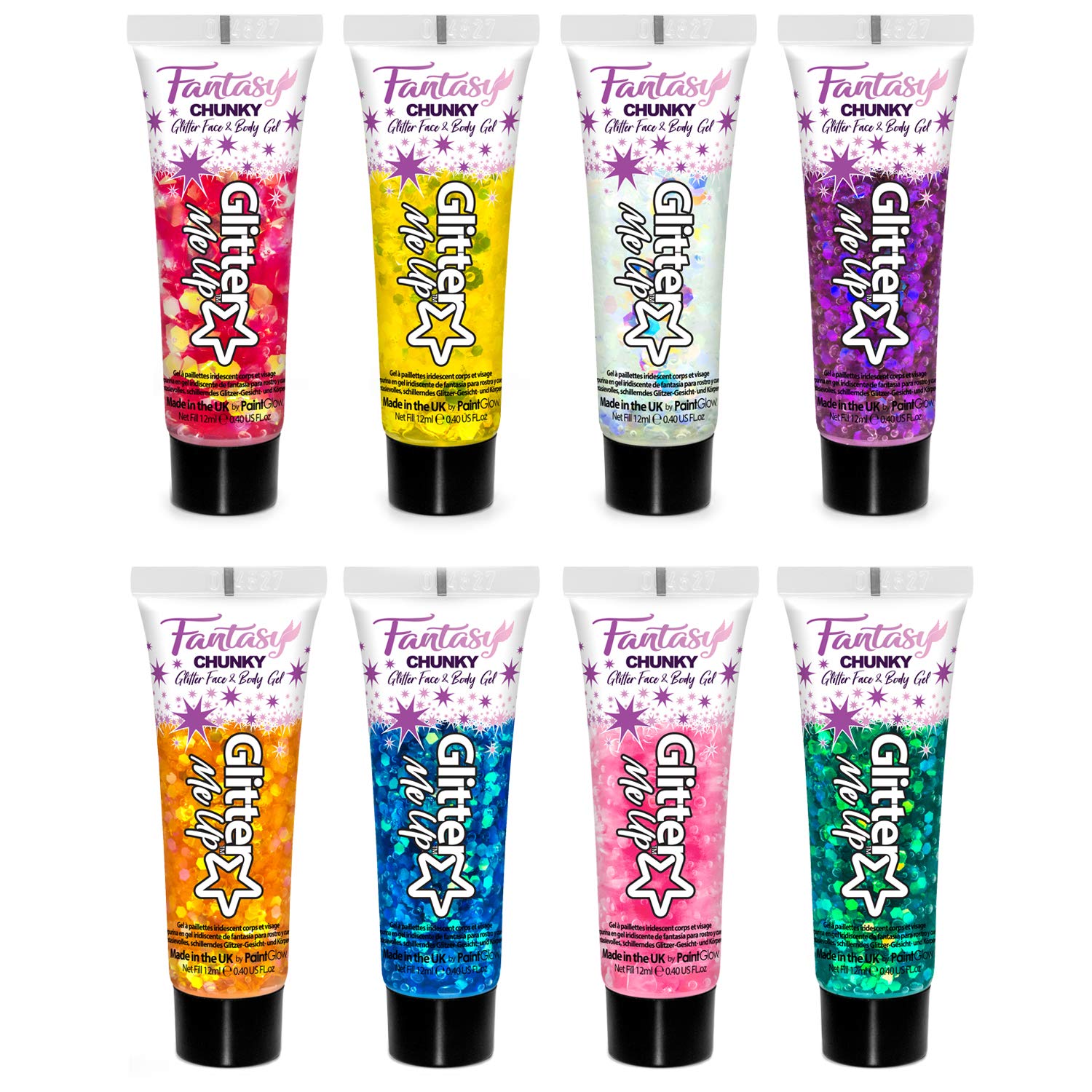 Fantasy Chunky Iridescent Glitter Face Gels by Glitter Me Up (8x 12ml