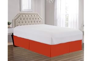 Sheets & Beyond Super Soft Solid Brushed Microfiber 14" Pleated Bed Skirt/Dust Ruffle (Queen Size, Orange)