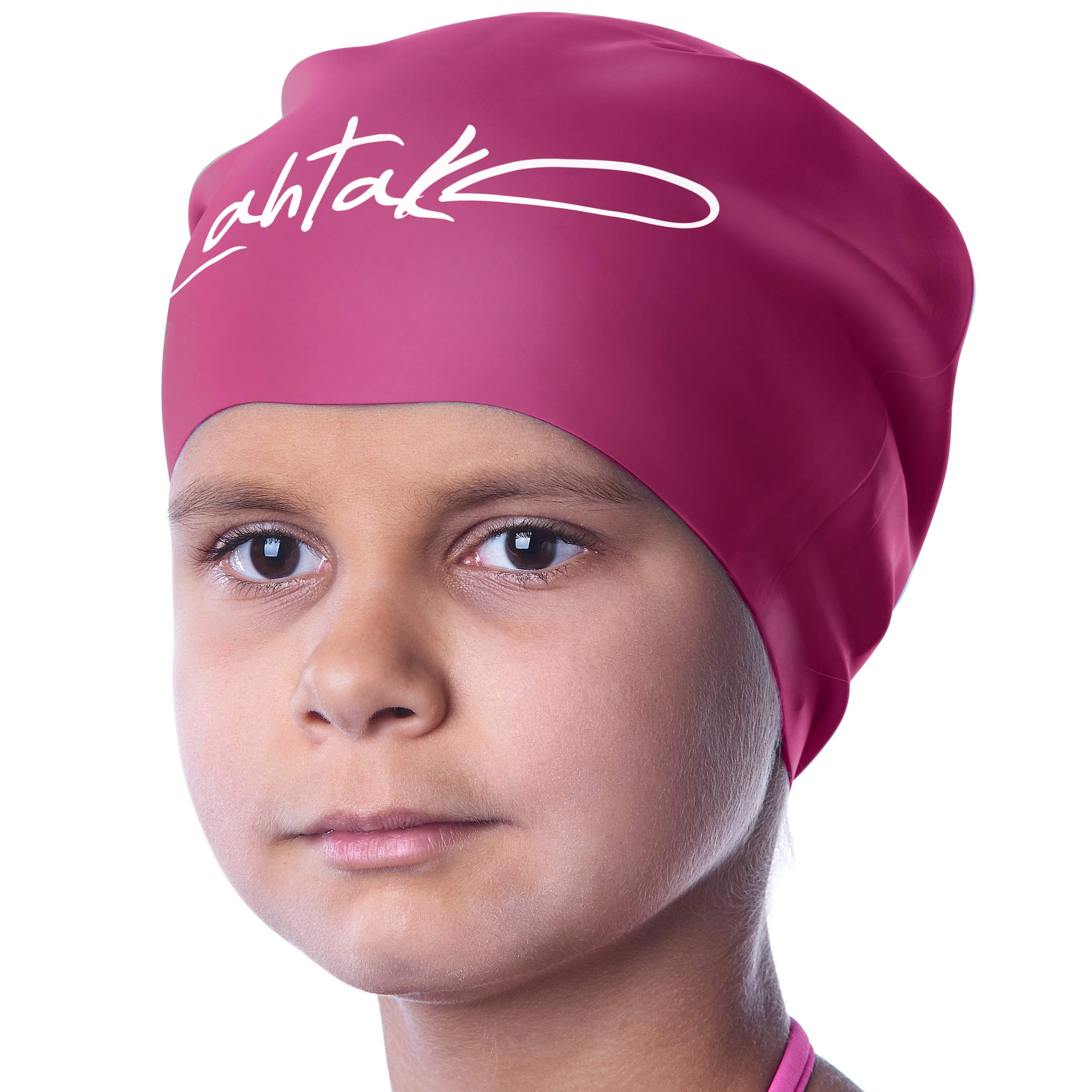 Swim Caps Kids Long Hair - Swimming Cap for Girls Boys Kids Teens with Long Curly Hair Braids Dreadlocks - 100% Silicone Hypoallergenic Waterproof Swim Hat (S, Windsor Wine)