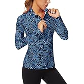 WOWENY Women's Long Sleeve Athletic Shirts Quarter Zip Pullover Collared T-Shirt Workout Print Tennis Top