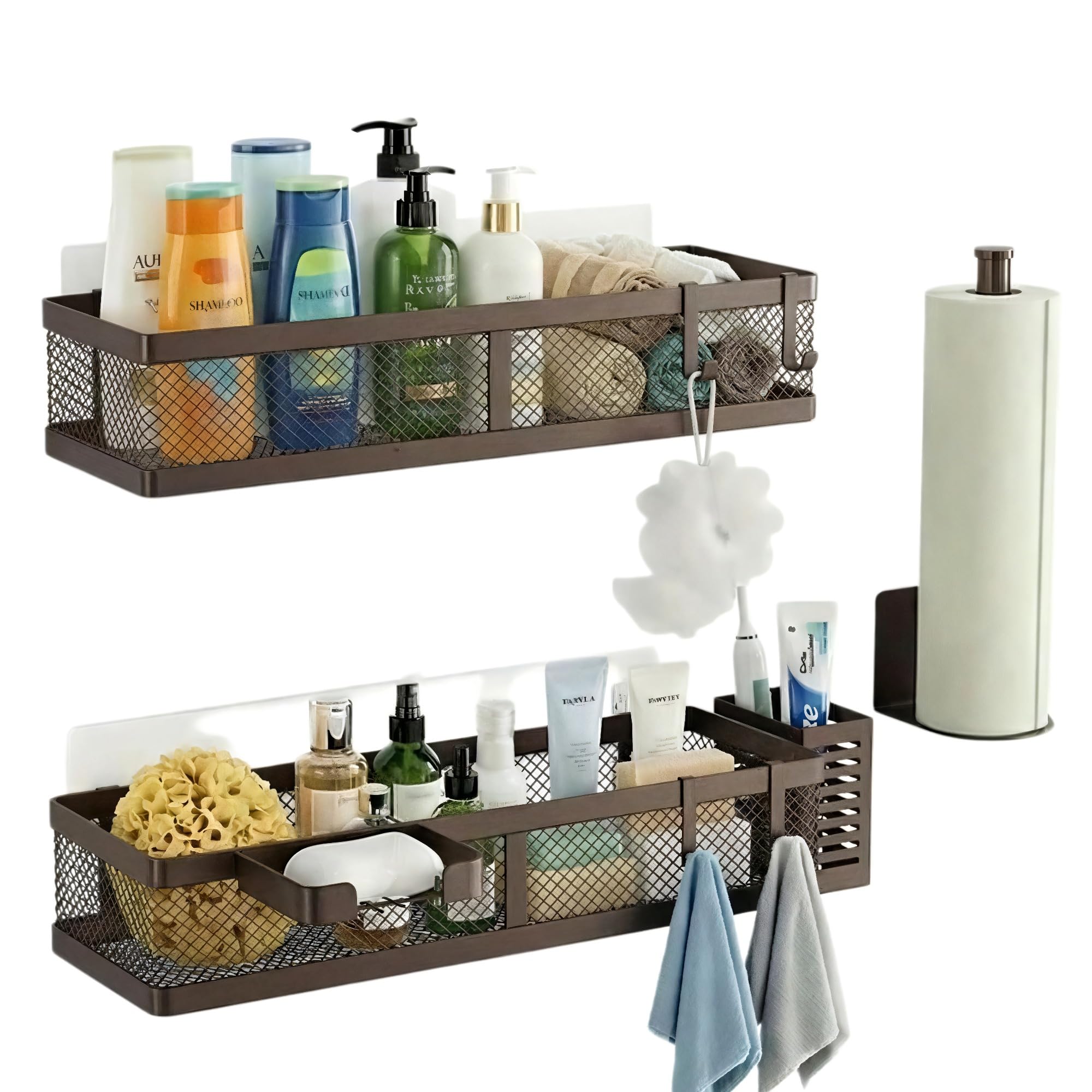 PUSDON Metal Wall Hanging Basket 2 Packs DIY Suitable for Multiple Scenes - Large Bronze Netting Suit Image