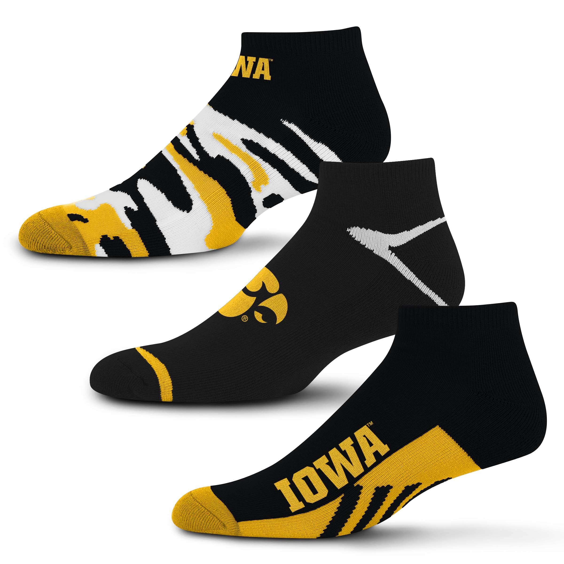 For Bare Feet NCAA Iowa Hawkeyes CAMO BOOM 3 Pack Ankle Sock Team Colors Medium Image
