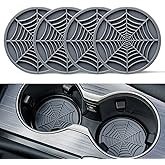 Alpmosn 4PCS Spider Web Car Coasters for Cup Holders, Halloween Funny Non-Slip Silicone Insert Ornaments Coasters, Automotive Cupholder Goth Accessories for Men & Women(Gray)