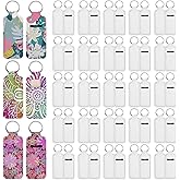 AojSup 50 Pcs Sublimation Chapstick Keychain Holder Blanks Bulk Neoprene Lip Balm Holder Neoprene Clip-on Sleeve Sublimation Lipstick Protective Cases for Women DIY Ornament Crafts Supplies