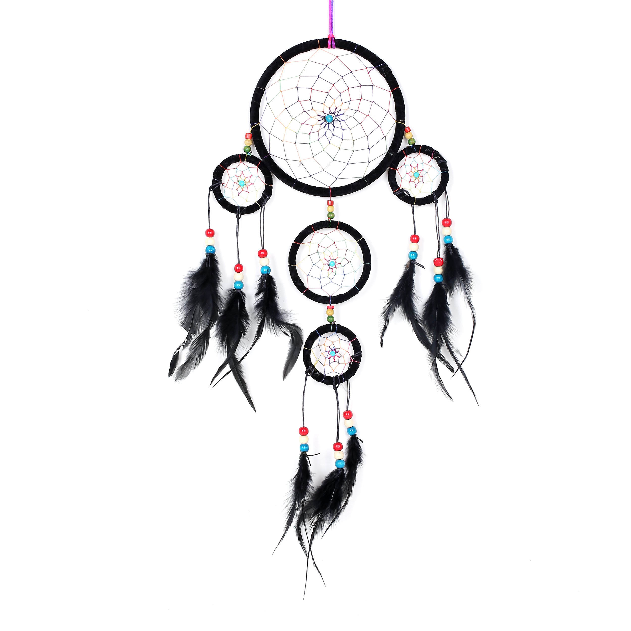Large Dreamcatcher for Good Dreams with Pearls and Real Feathers Black Ø 6.3" - 16 cm
