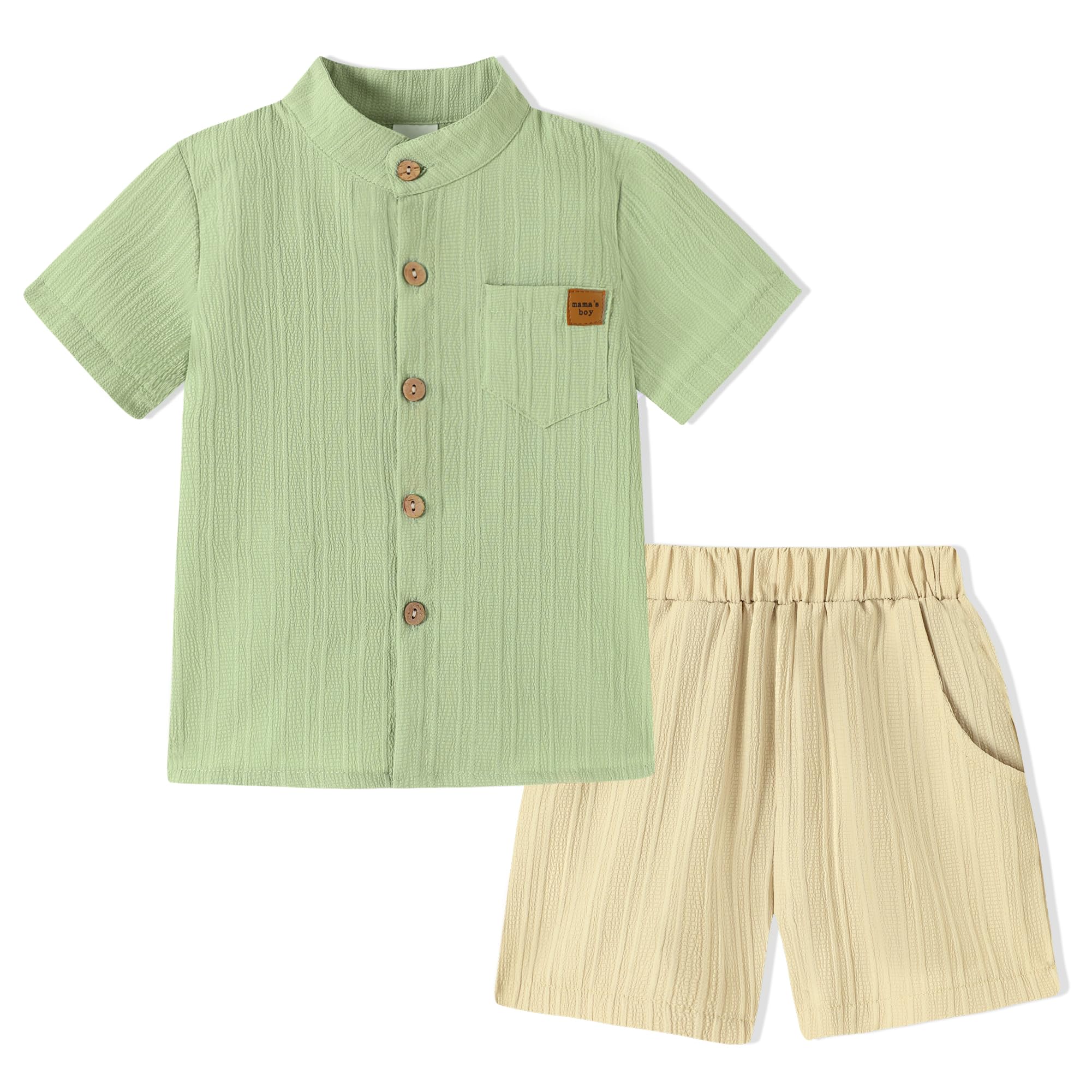 Photo 1 of **STAINED TOP** WESIDOM Toddler Boy Clothes Button-Down Shirts+Short Sets Boy's 2 Piece Beach Outfits with Pockets 18M-7Y