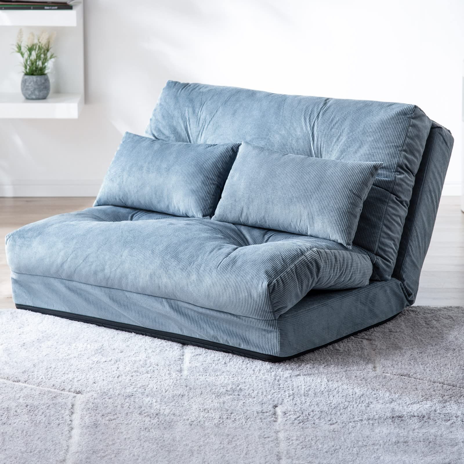 タンスのゲン ソファーベッド 3WAY 1人掛け 14段階リクライニング 極厚座面 クッション2個付 コーデュロイ生地 ローソファ フロアソファ ブルー 15210070 03 (71571)商品画像