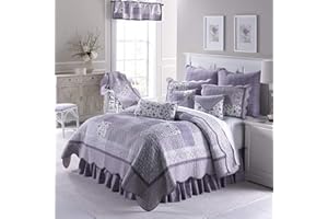 Donna Sharp King Quilt - Lavender Rose Cotton Contemporary Quilt with Patchwork Pattern - Machine Washable