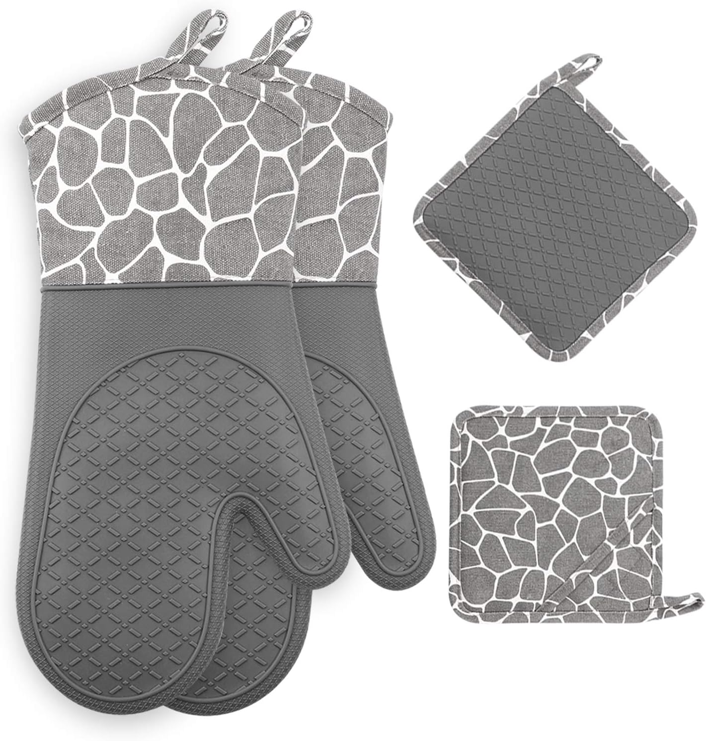 Gesentur Oven Gloves, Heat Resistant Silicone Oven Gloves, Non-Slip Kitchen Oven Mitts 1 Pair and 2 Pot Holders