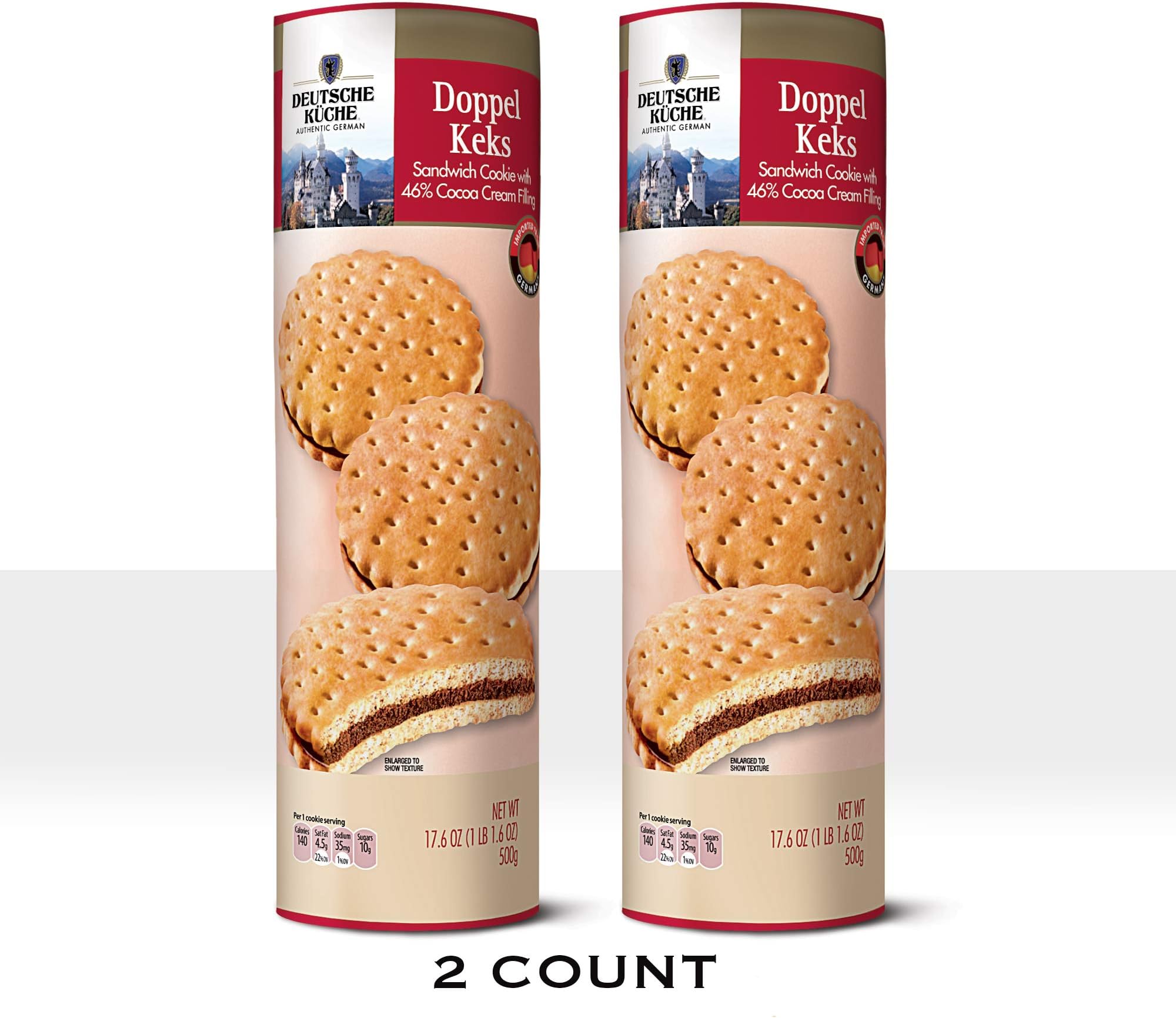 DOPPEL KERKS 2 Pack Crisp Golden Double Biscuit Sandwich Cookie with 46% Cocoa Cream Filling 17.6oz Each/UTZ Certified/Imported from Germany