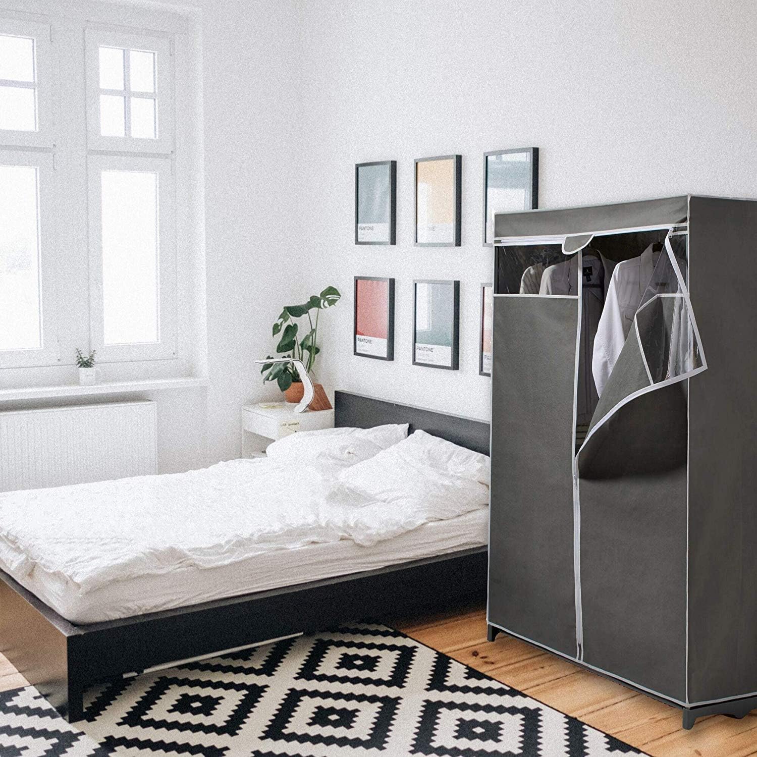 Type A Garment Rack & Clear Cover | Closet Organizer with Non-Woven Fabric & Protective Cover with Durable Zipper | Perfect for Storage in Your Bedroom, Closet, Basement & Seasonal Wear | Gray, 61 in: Home & Kitchen