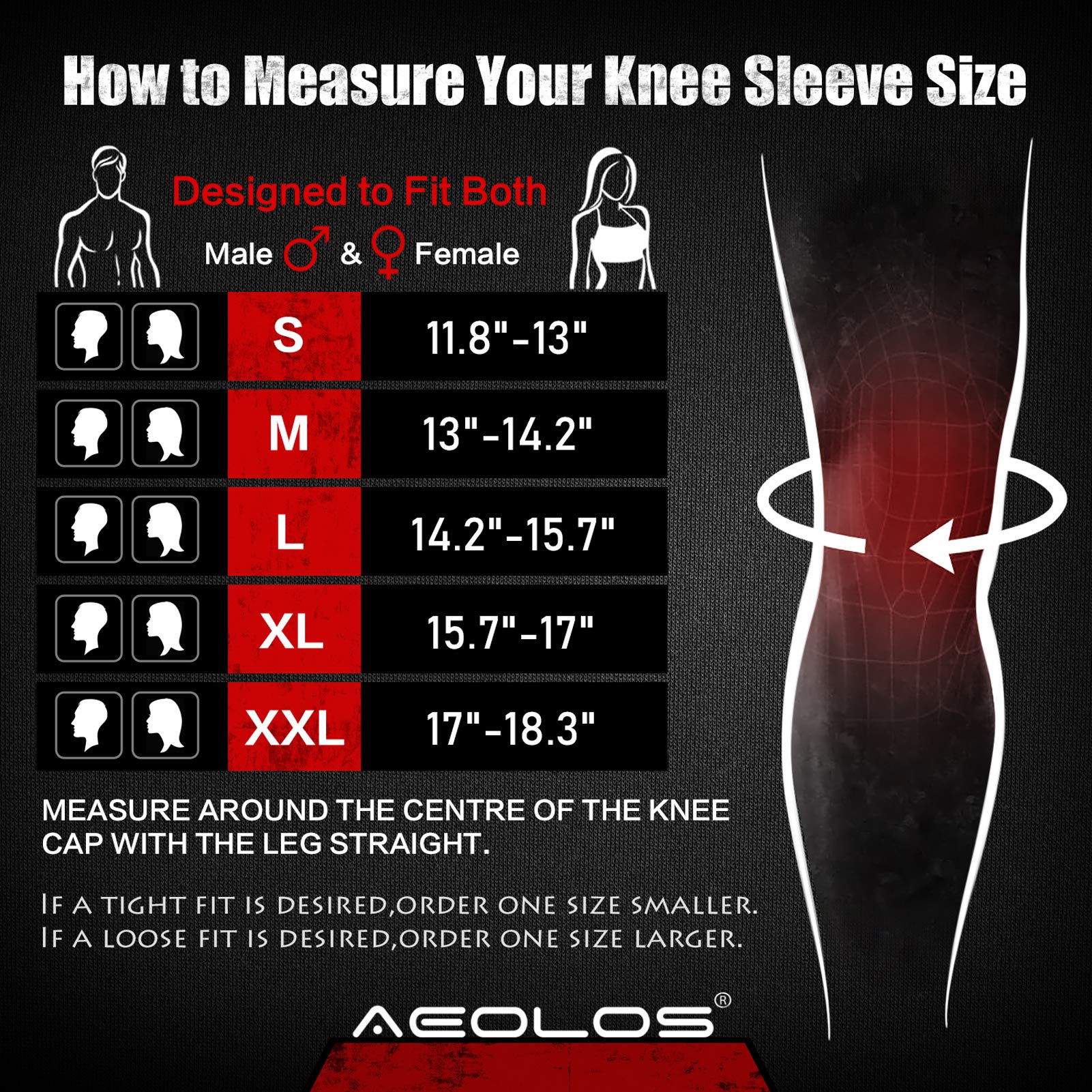 AEOLOS Knee Sleeves (1 Pair)，7mm Compression Knee Braces for Heavy-Lifting,Squats,Gym and Other Sports(Medium,22Black3)