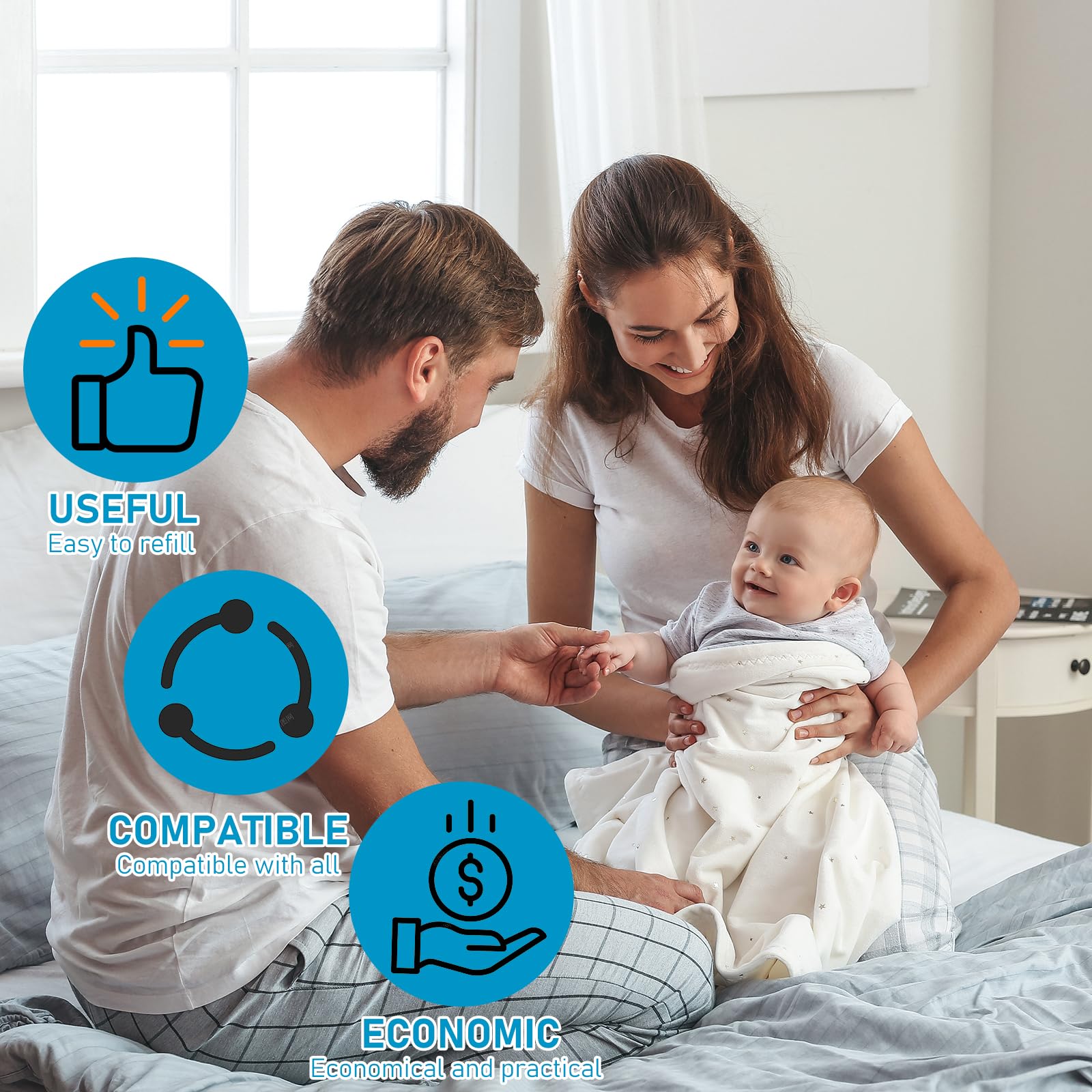 Nappy Bin Refills, 10PCS Nappy Disposal Bags Disposable Diaper Pail Plastic Bags, Diaper Bag Refills Compatible with Angelcare/Tommee Tippee Sangenic and Platex Diaper Genie Diaper Pail, Blue