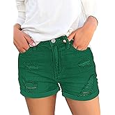 luvamia Women's Ripped High Waisted Denim Shorts Stretchy Cuffed Hem Jean Shorts