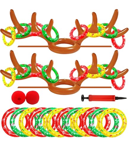 4Pcs Noël Chapeaux Gonflables en Cerf Ring Toss Game avec 16 cercles de lancer, pour Famille Enfants Noël Fête Fête Jeux Amusants - Jeux - Jouets 4Pcs Noël Chapeaux Gonflables en Cerf Ring Toss Game avec 16 cercles de lancer, pour Famille Enfants Noël Fête Fête Jeux Amusants - Jeux - Jouets