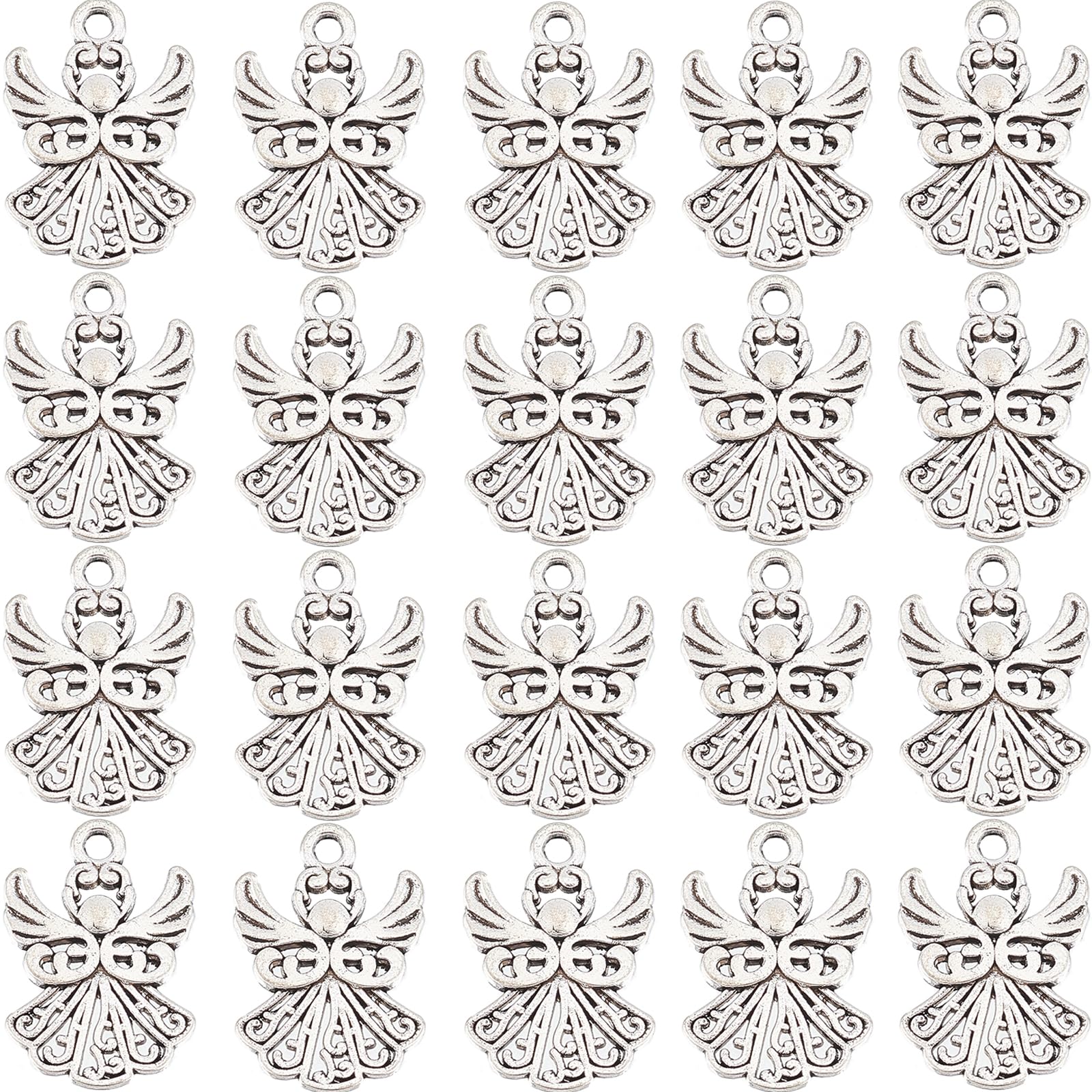 SUNNYCLUE 1 Box 50Pcs Guardian Angel Charms Tibetan Style Antique Silver Angel Wing Charm Party Favor Angels Alloy Fairy Charms for jewellery Making Charm DIY Necklace Bracelets Earrings Supplies — image 1