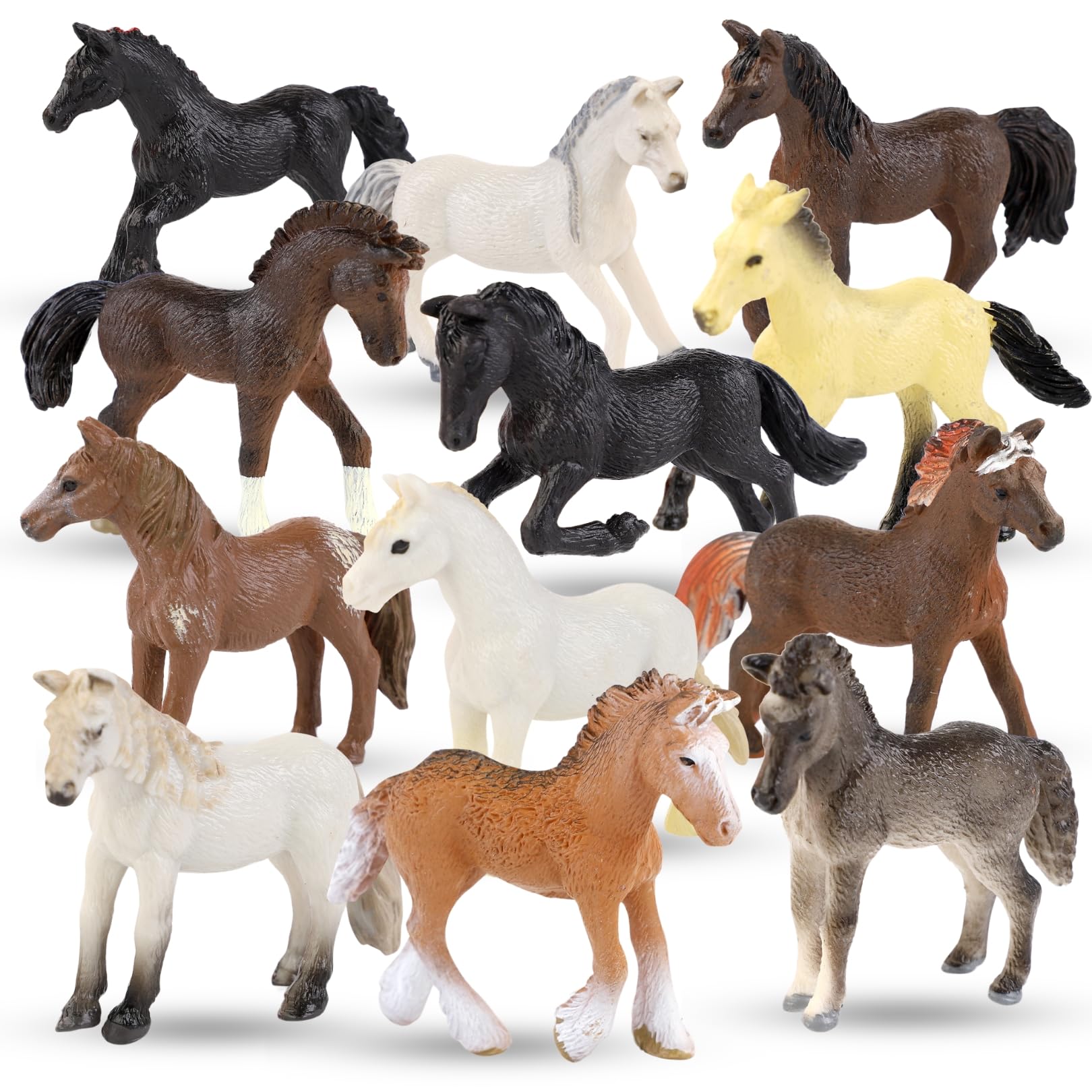Photo 1 of Liberty Imports 12 Pcs Deluxe Plastic Horse Figure Toy Set for Kids - Realistic Miniature Toy Pony Figurines Bulk Animal Variety Cake Toppers Gift Pack
