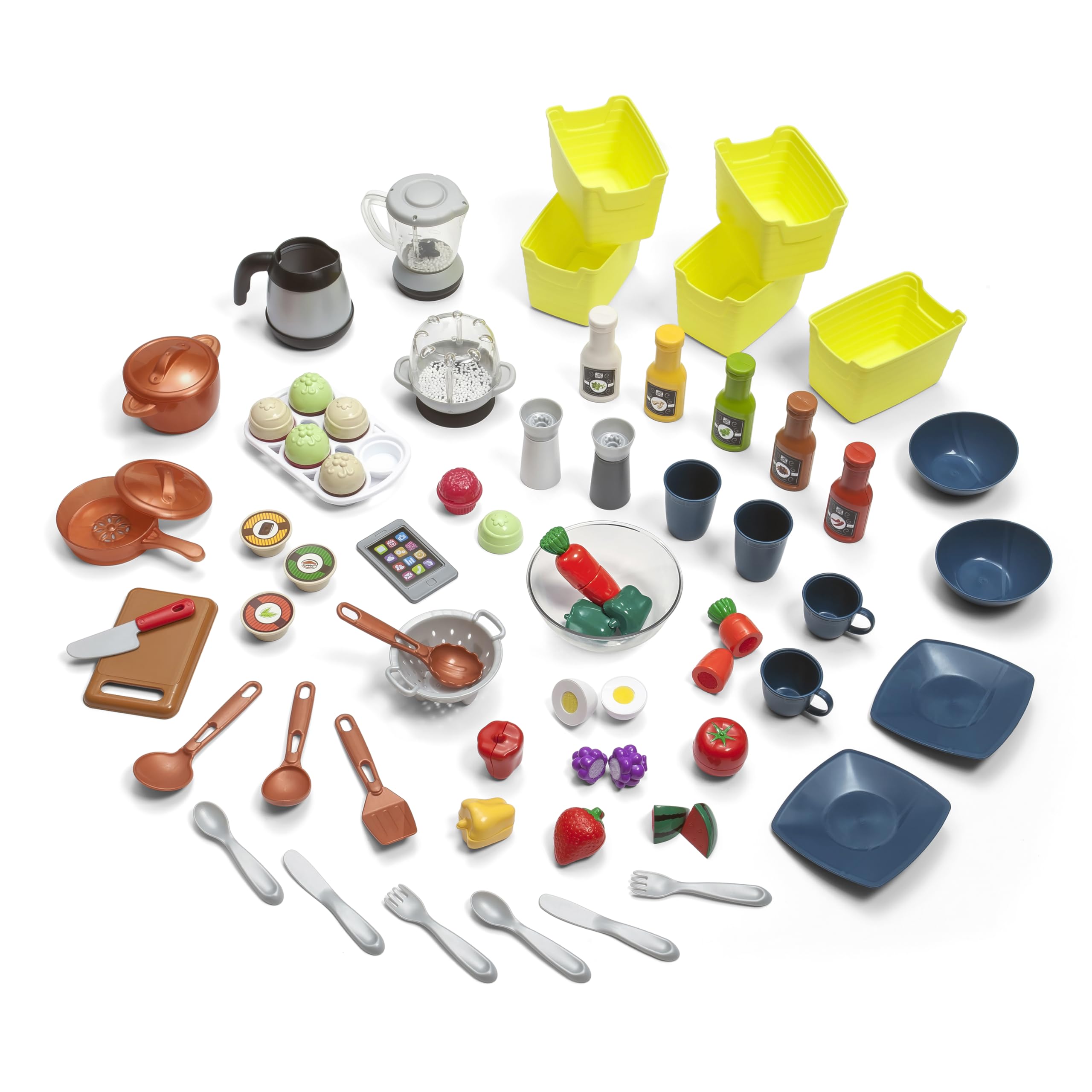 Step2 Elegant Edge Kids Kitchen Playset, Indoor/Outdoor Kitchenette, Interactive Play with Lights and Sounds, Made of Durable Plastic, Includes 78 Piece Toy Accessories, For Toddlers 3+ Years Old